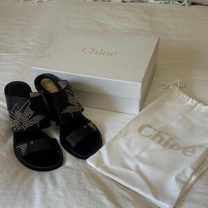 Chloe Black Mules with Gold Detailing 9.5